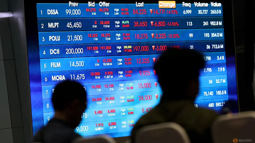Stock market screens displaying equity prices and currency exchange rates