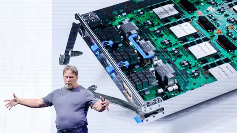 Illustration of semiconductor chips and server racks