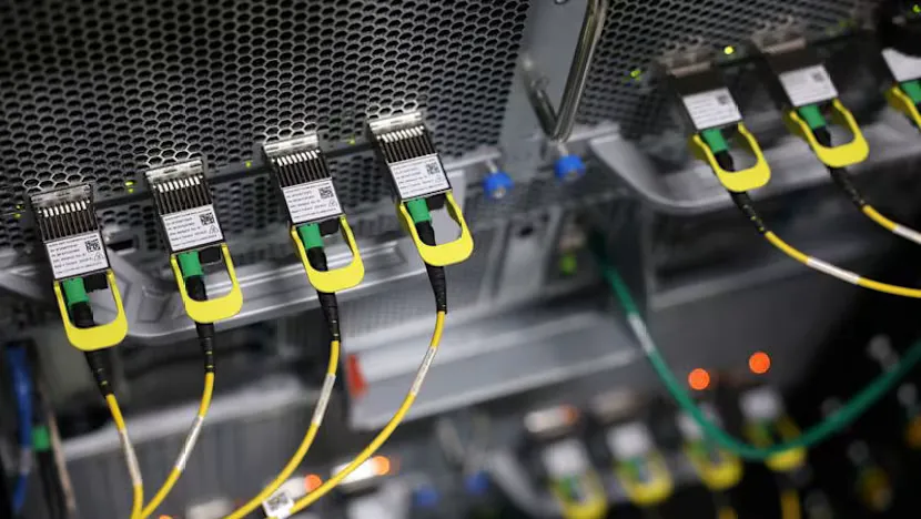 Rows of server racks inside a data center
