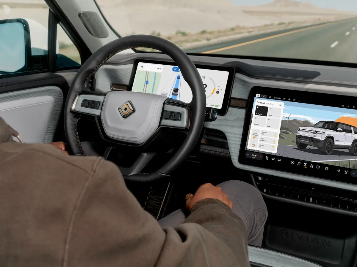 Illustration of a vehicle navigating a simulated three-dimensional road environment