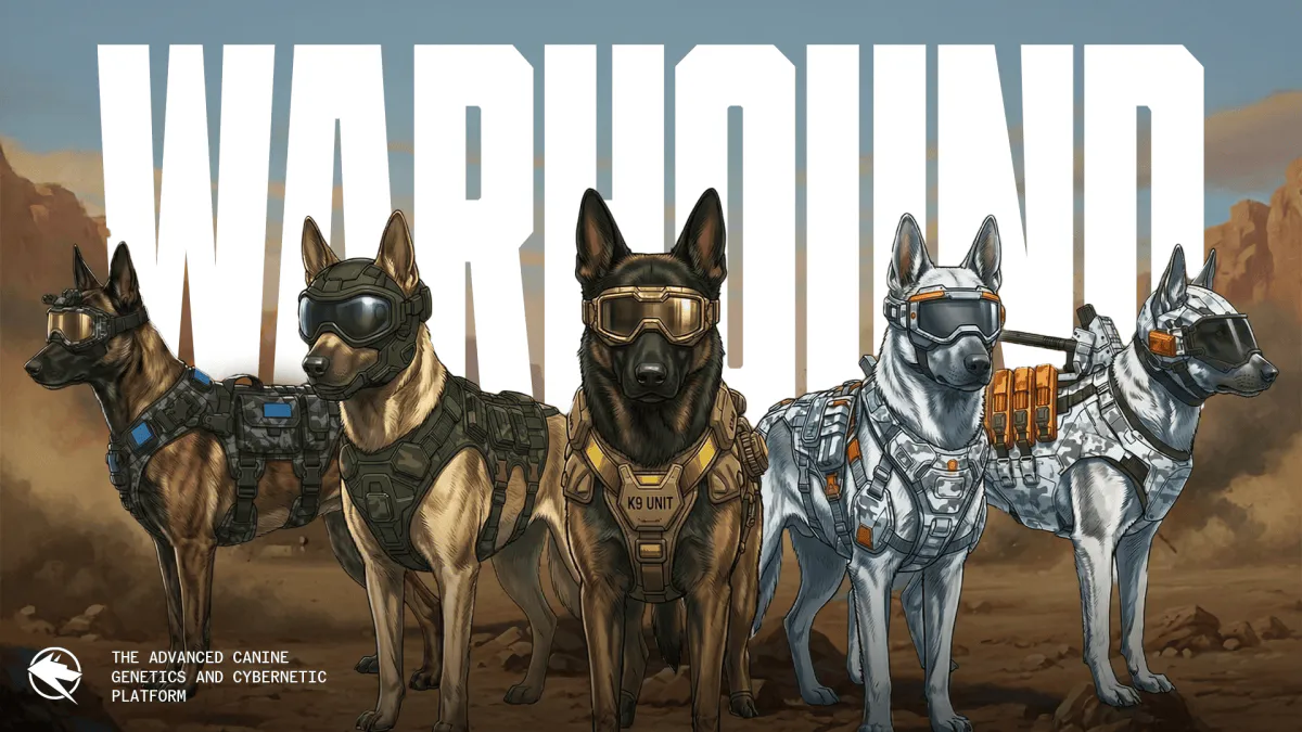 Illustration of a working dog wearing a protective vest beside laboratory equipment