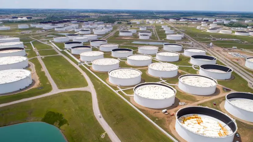 Oil tankers near coastal storage facilities