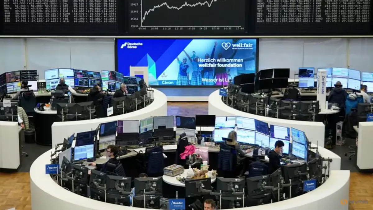 Financial market screens displaying stock indices, oil prices and currency rates