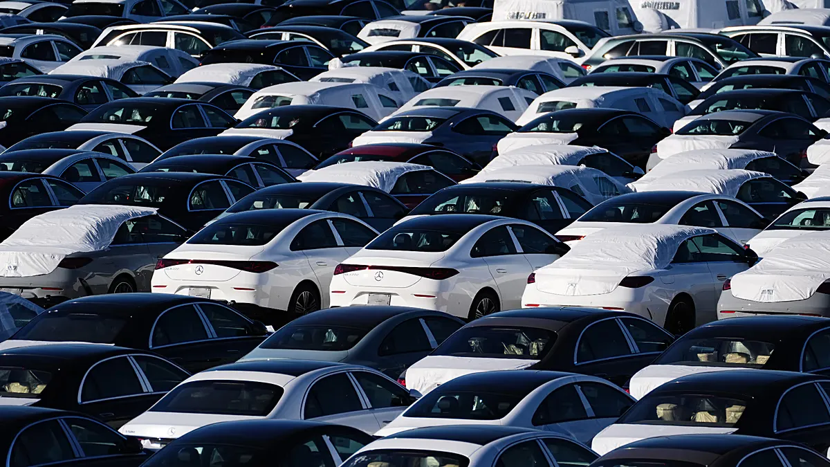 Cars lined up at a vehicle distribution terminal