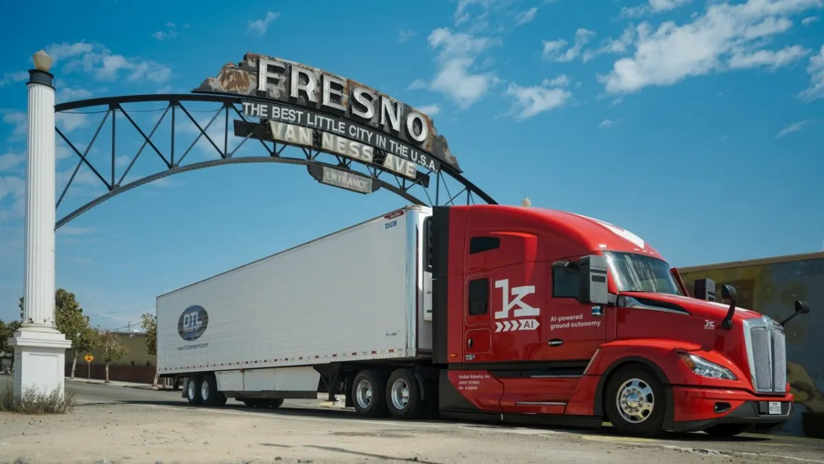 Illustration of a freight truck traveling on a divided highway
