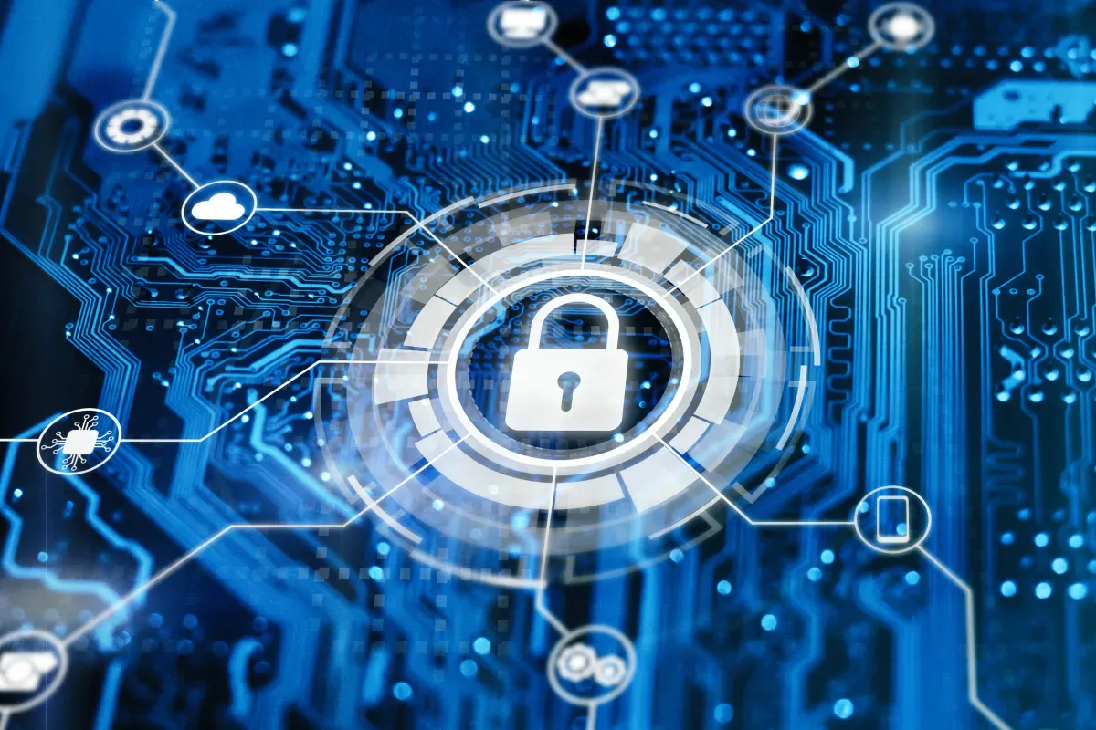 Illustration of cloud infrastructure protected by digital security controls