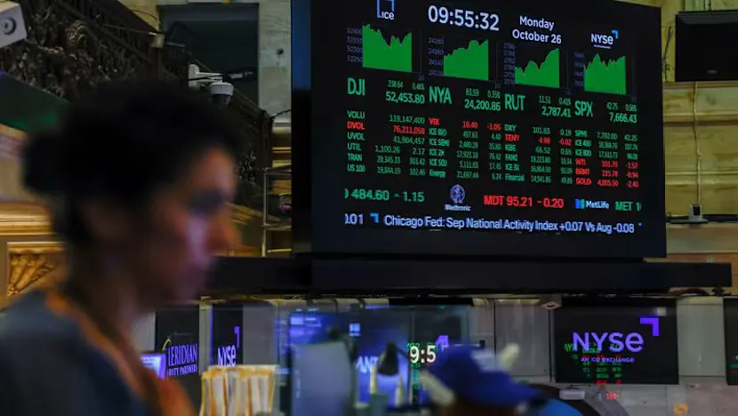 Financial screens displaying fund flow charts and regional equity data