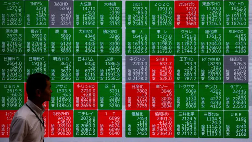 Financial screens displaying equity indices, currency rates and oil prices